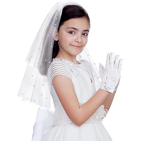 2 Pcs Kids Bride Veil and Gloves Set | Veil for Kids