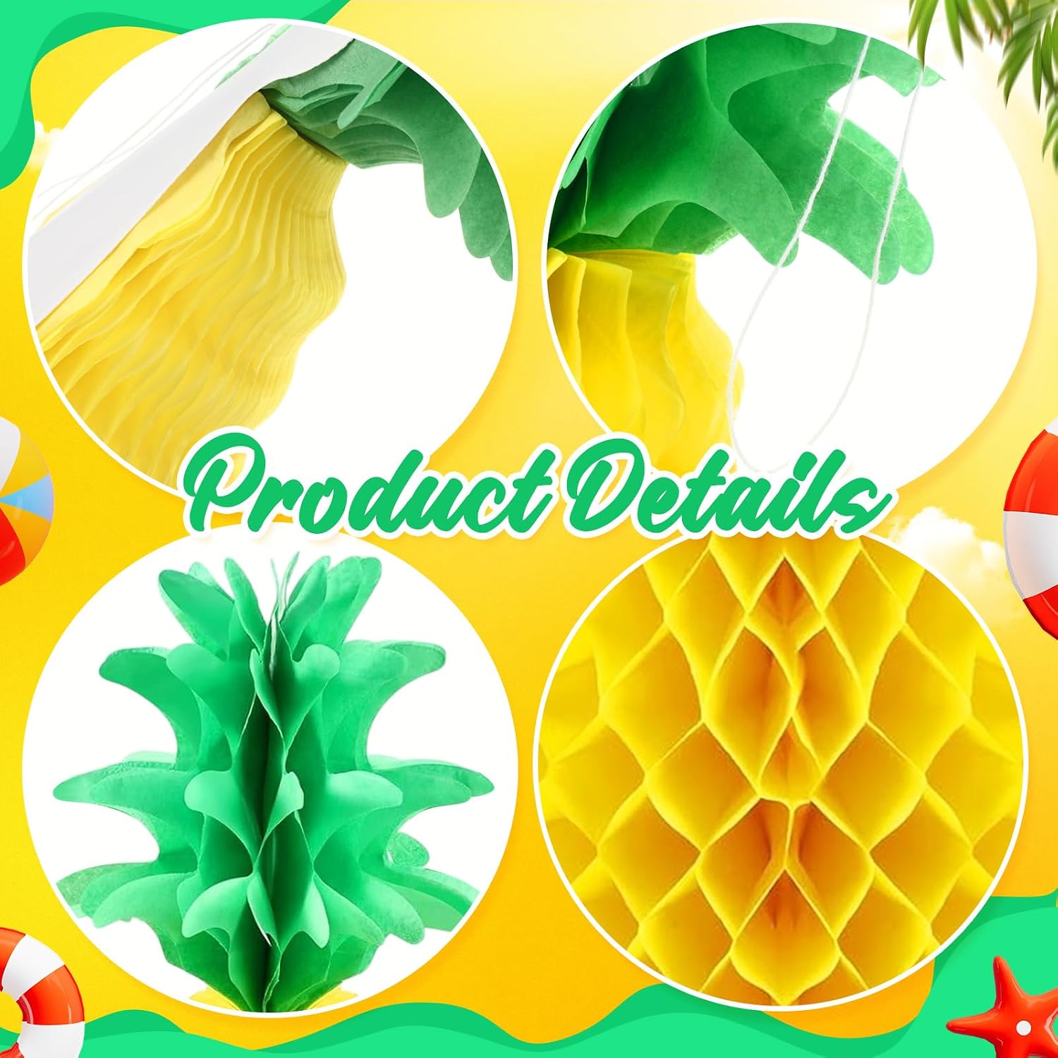 Blulu 10 Pcs 14 Inch Pineapple Honeycomb Centerpieces Tissue Paper Pineapple Table Hanging Decorations for Tropical Luau Hawaiian Jungle Party Supplies Favor