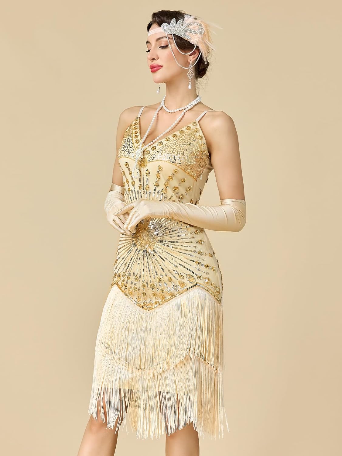 Women's Flapper Dresses 1920s,Great Gatsby Dresses Sequin Fringe Cocktail Dress Roaring 20s Dress for Harlem