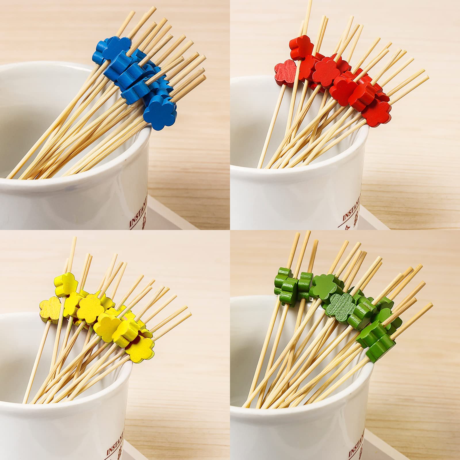 100 Stuks Cocktail Swizzle Picks Houten, Lang Fruit Tandenstokers Houten, Fruit Tandenstoker Stokje, voor Cocktails, Fruit, Snacks, Familie, Verjaardagsfeestjes (12cm, Veelkleurig