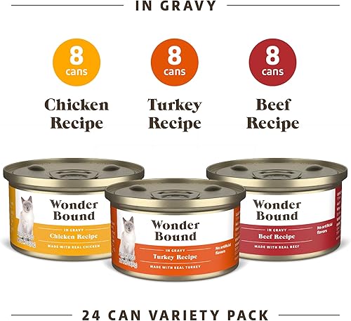 Miniatura 3 de Marca Tienda  Wonder Bound Alimento húmedo para gatos, salsa, paquete variado (pavo, pollo, carne de res), 3 onzas (paquete de 24)