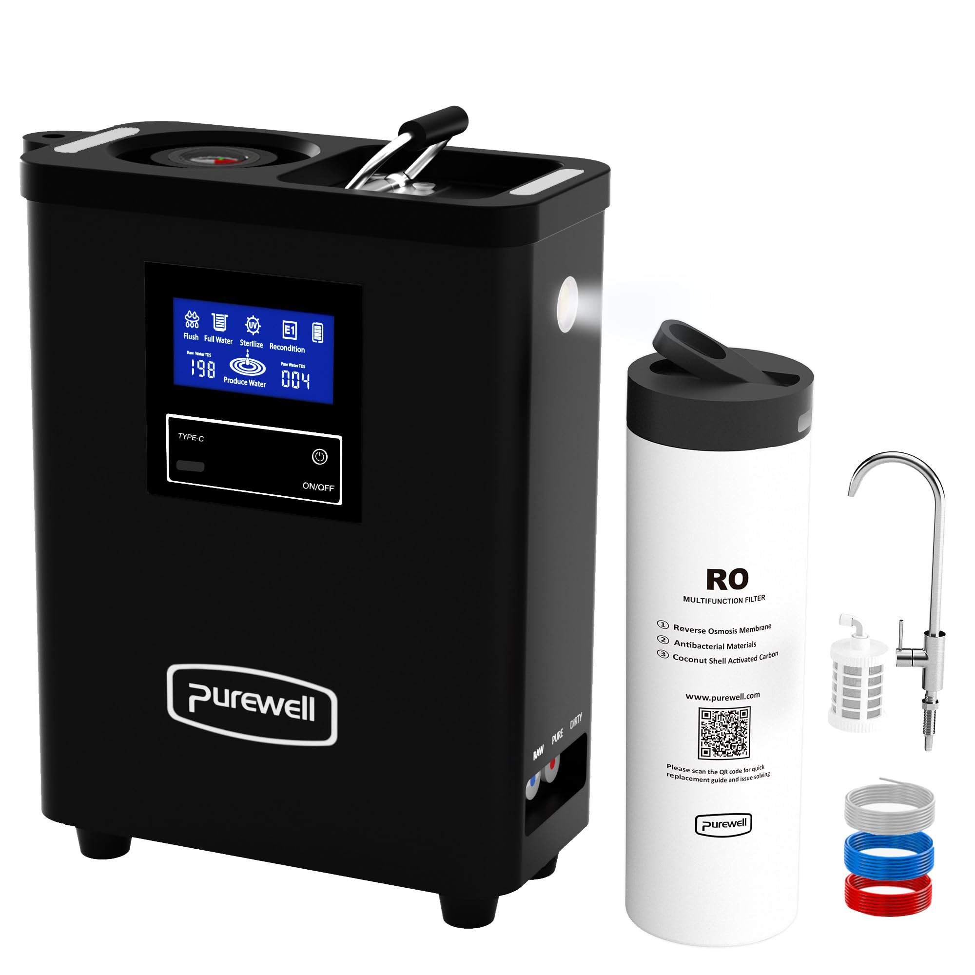 Purewell Tragbarer Wasserfilter RO - 10-Stufen Survival Wasserfilter mit UV, 95% Entsalzungsrate - Filtersystem für Camping, Wandern, Wohnmobil-Reisen & Notfall