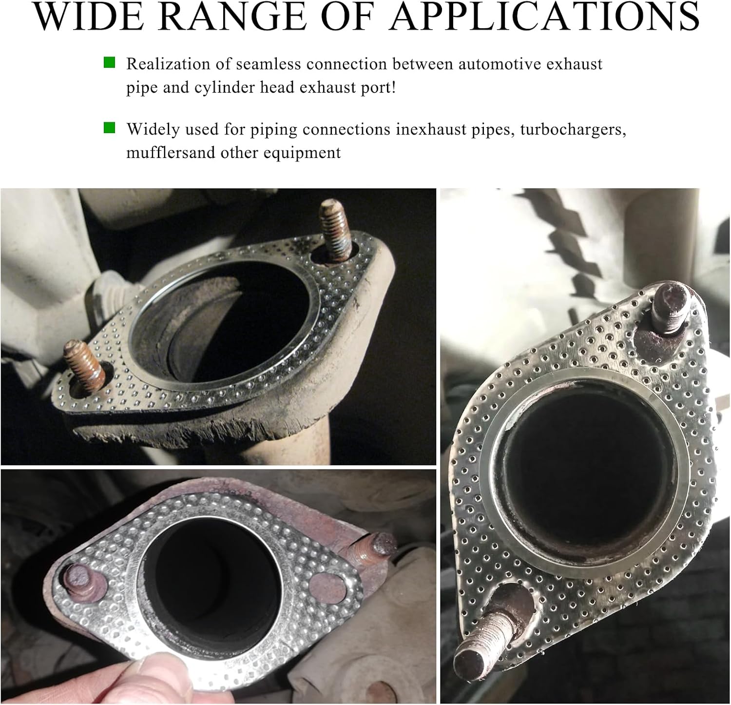 Yourkar 2 PCS Car Exhaust Gasket, 2.5 Inch 2-Bolt Exhaust Flange Gaskets Replacement, Standard Manifold Gaskets Made of High Temp Gasket Material, Universal Car Accessories