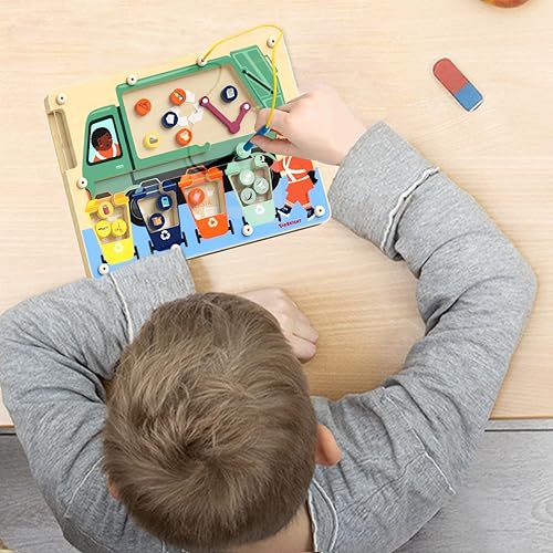 Miniatura 6 de TOP BRIGHT Juego de clasificación de laberinto magnético de colores, juguetes Montessori para niños de más de 3 años, juego de reciclaje de basura