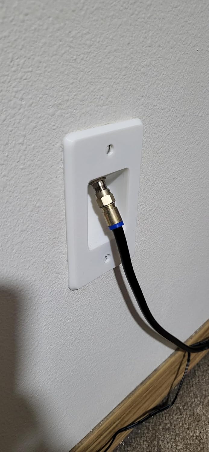 Angled Recessed Coax Wall Plate - Low-Profile Design to Avoid Protruding Straight Out, Standard Size 2.75x4.5 Inches, 3.3 Inches Center-to-Center Hole Spacing