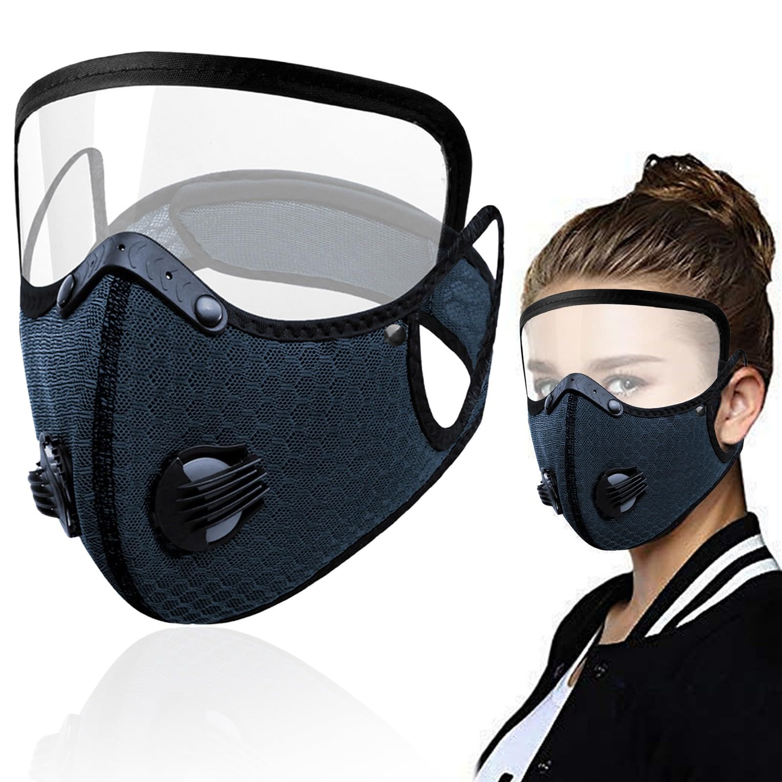 Dust Mask,Reusable Filter Dust With Adjustable Goggles 5 Layer Filte For Woodworking Detachable Protective Goggles Riding Windproof And Anti Droplet All Season (Navy blue, One Size)