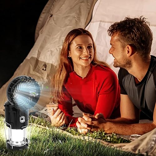 Miniatura 7 de Linterna Solar Portátil con Ventilador Recargable Actualizada 2025 - Linterna LED de Campamento Plegable y Liviana para Cortes de Energía, Linterna