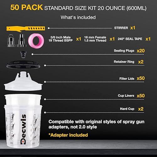 Miniatura 2 de Sistema de Vasos de Pintura Desechables de 20 Onzas (600ml) Kit - Paquete de 50 Vasos de Pintura con Tapas, 2 Vasos Duros con Anillo Retenedor, 20