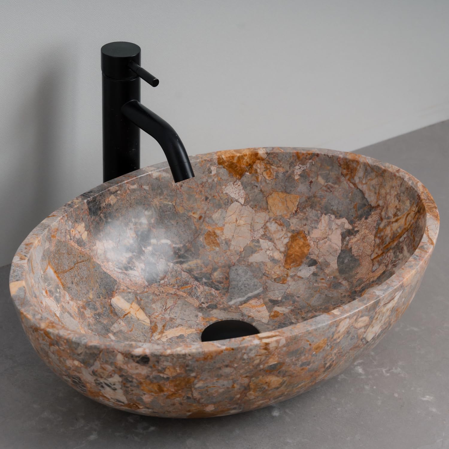 Oval-Shaped Golden - Gray Marble Vessel Sink for Bathroom – 19" × 15" × 6"