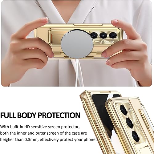 Vista 35 de Funda diseñada para Samsung Galaxy Z Fold 5 con soporte para S Pen y S Pen, soporte portátil y protector de pantalla frontal transparente Fold 5