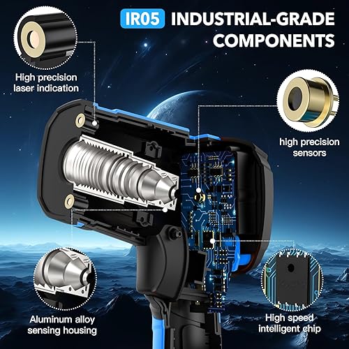 Miniatura 9 de Termómetro infrarrojo pistola de temperatura, -40 a 2192 Termómetro de alta temperatura láser dual con pantalla LCD a color, pirómetro industrial