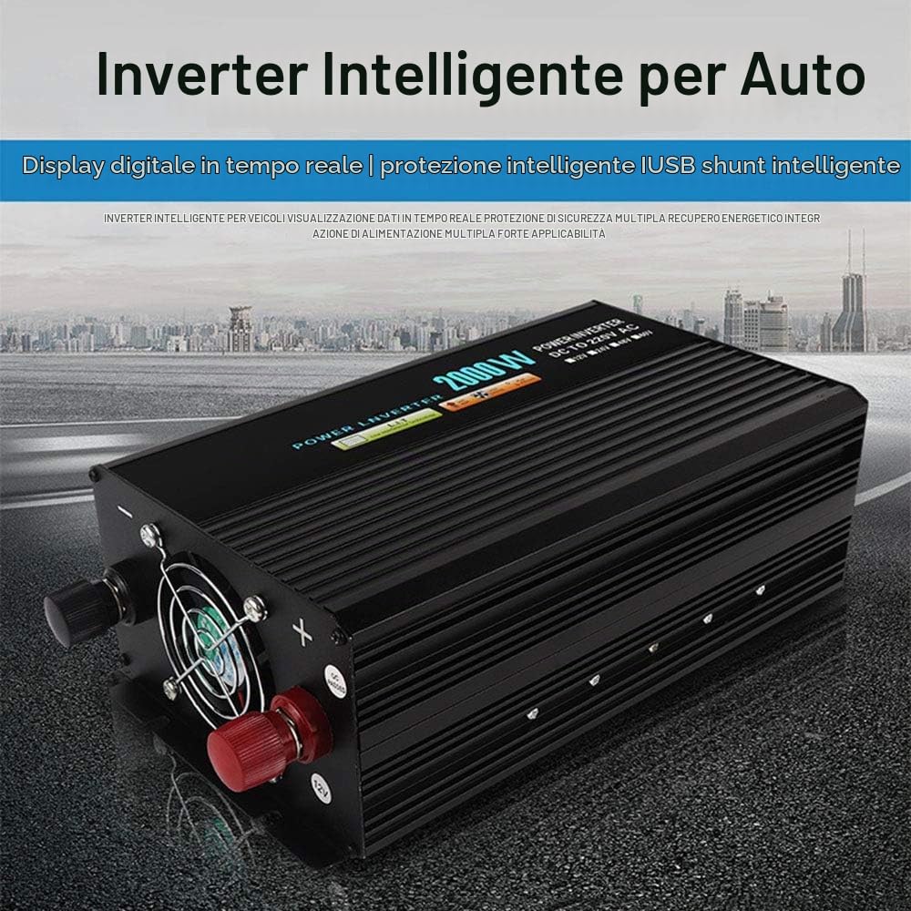 Inverter di Potenza a Onda sinusoidale Pura 2000 W, 3000 W, 3500 W, convertitore DC 12 V / 24 V, 220 V / 230 V con 2 Prese universali, Perfetto per televisori, frigoriferi, ventilatori