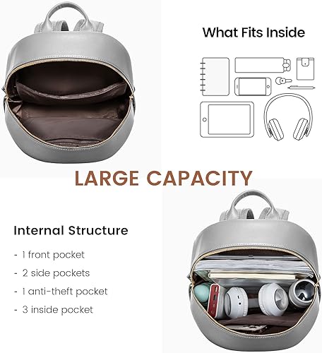 Miniatura 3 de LOVEVOOK Mochila para mujer, mochila casual de piel sintética, resistente al agua, mochila para mujer, Gris, Mochilas Daypack