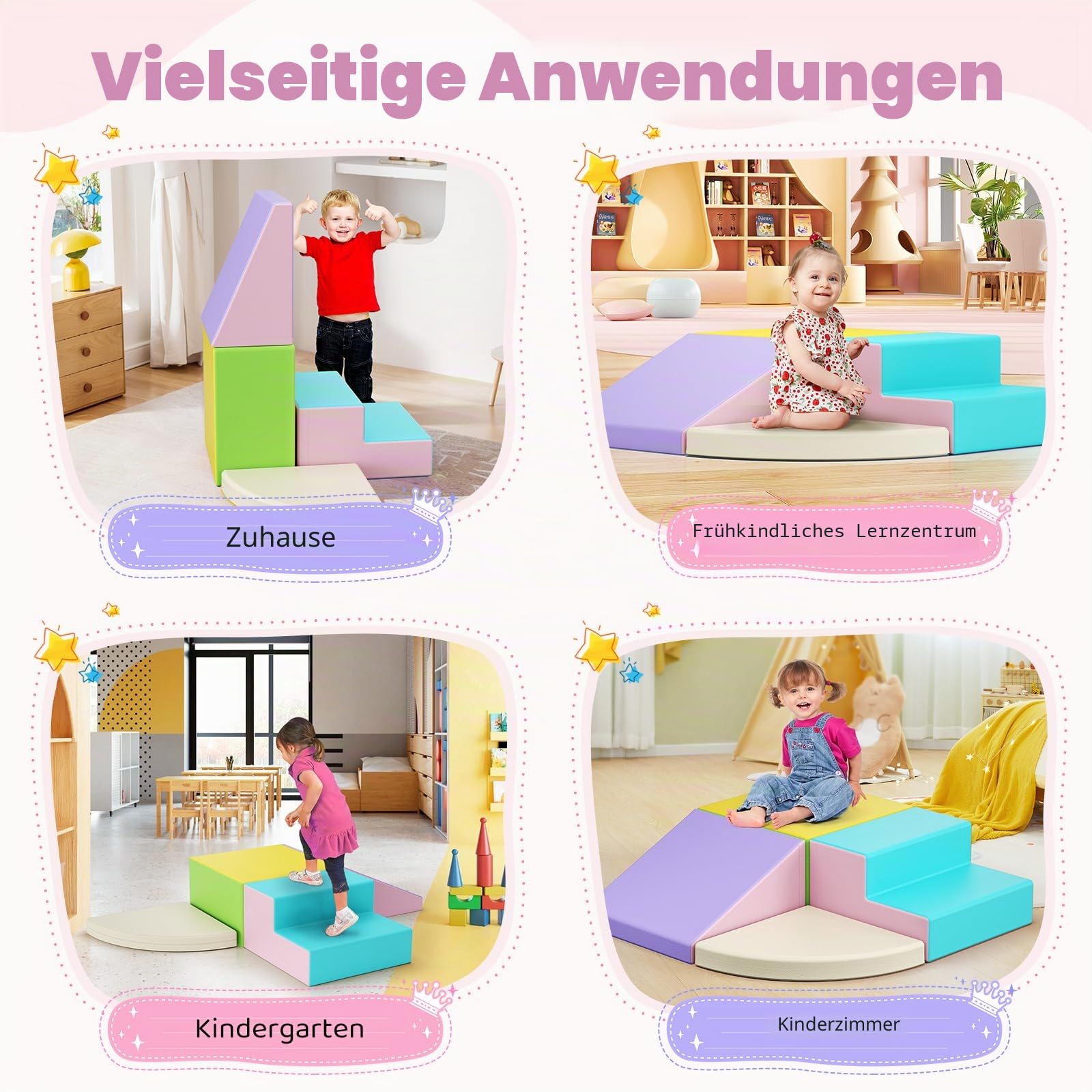 4-teilige Schaumstoff Kletterbausteine, Makaron Farben Softbausteine mit Klettverschluss, Kombinierbares Spielzeug für Kleinkinder Indoor & Kindergarten
