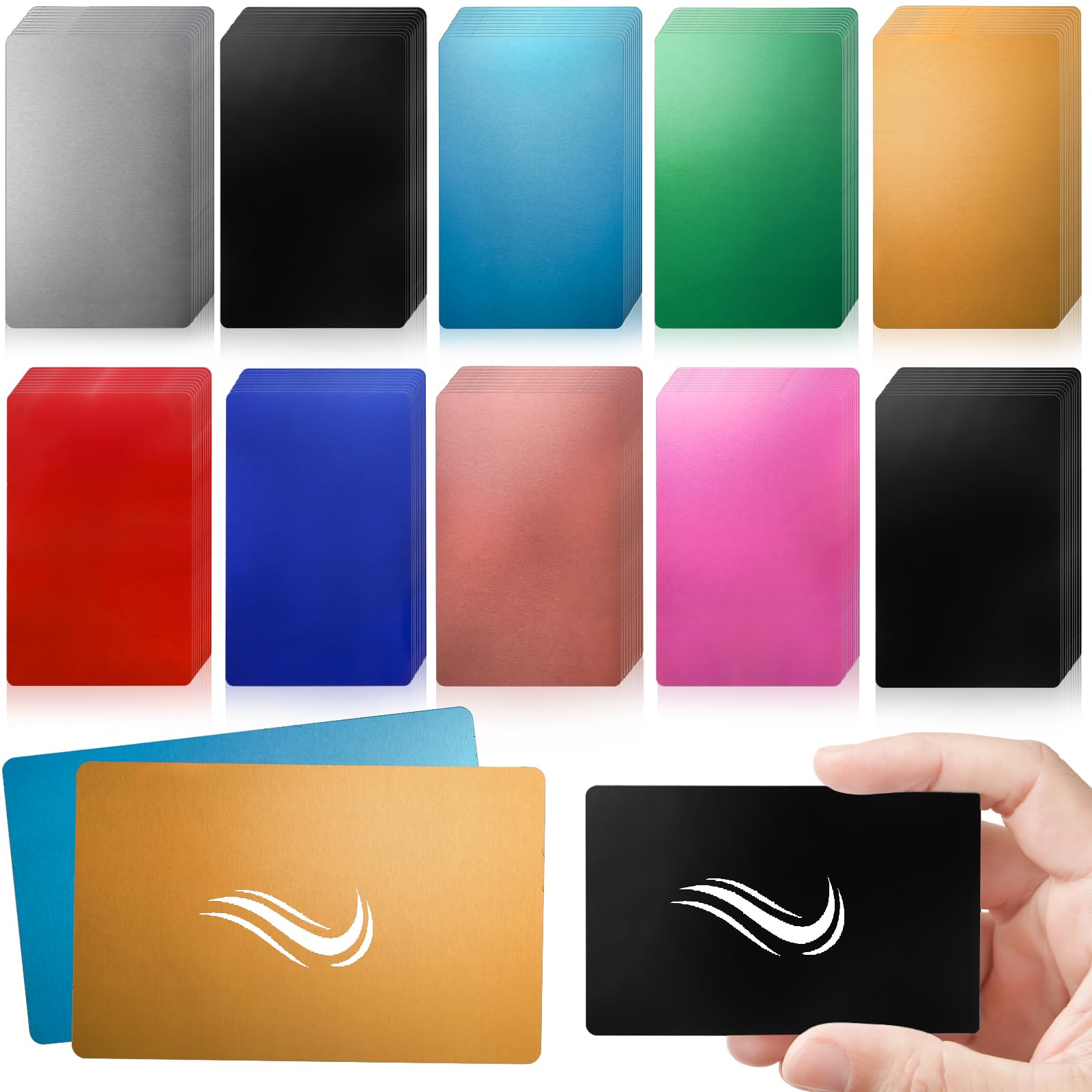 YOUEON 200 Pcs Metal Business Card Blanks for Laser Engraving 86 x 54 x 0.2 mm, 10 Colors Aluminum Sheet Engraving Blanks, Multipurpose DIY Cards for