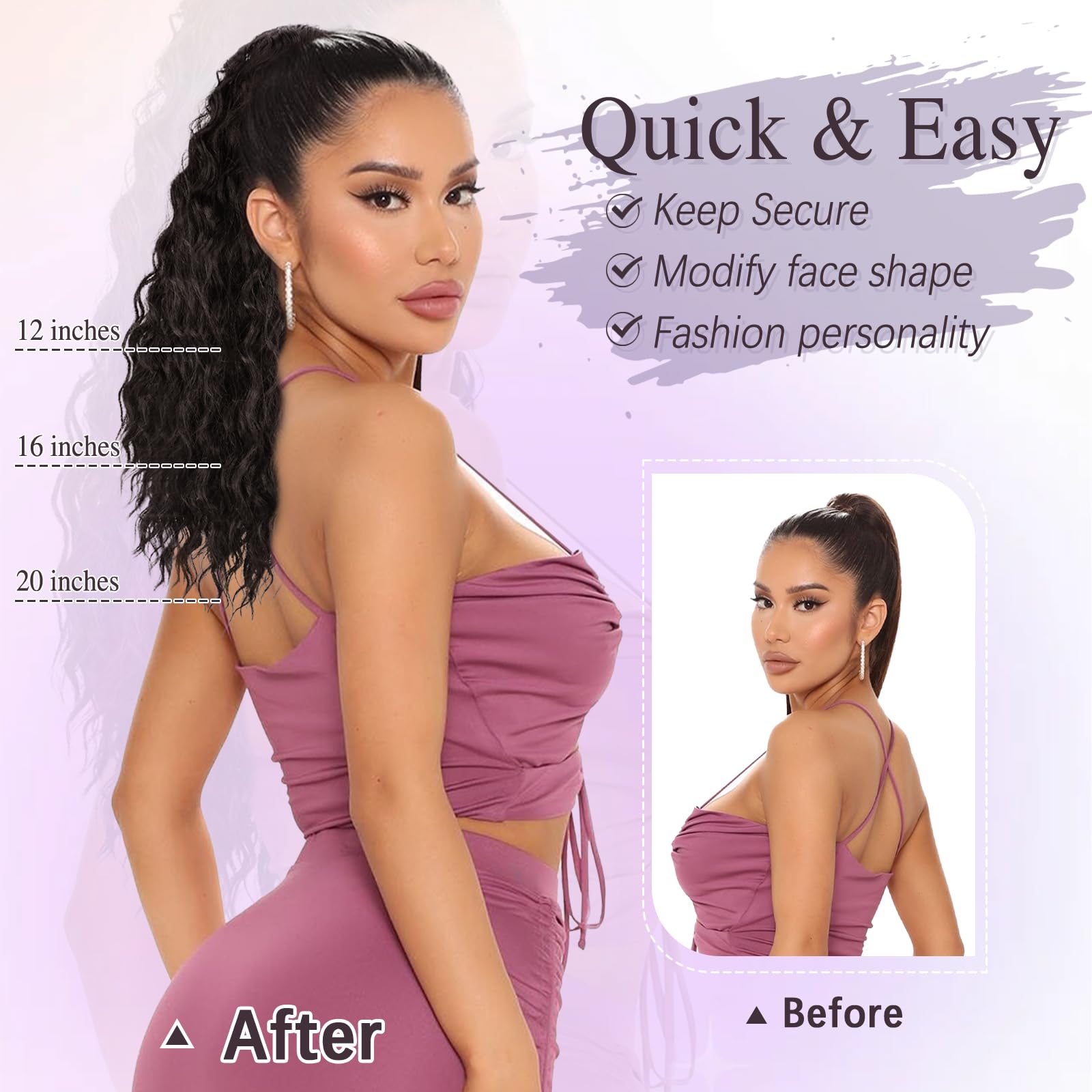 RUWISS Curly Drawstring Ponytail Extension for Black Women,16 inch Dark Brown Afro Kinky Ponytail Synthetic Hairpiece for Daily Party Use - Image 4