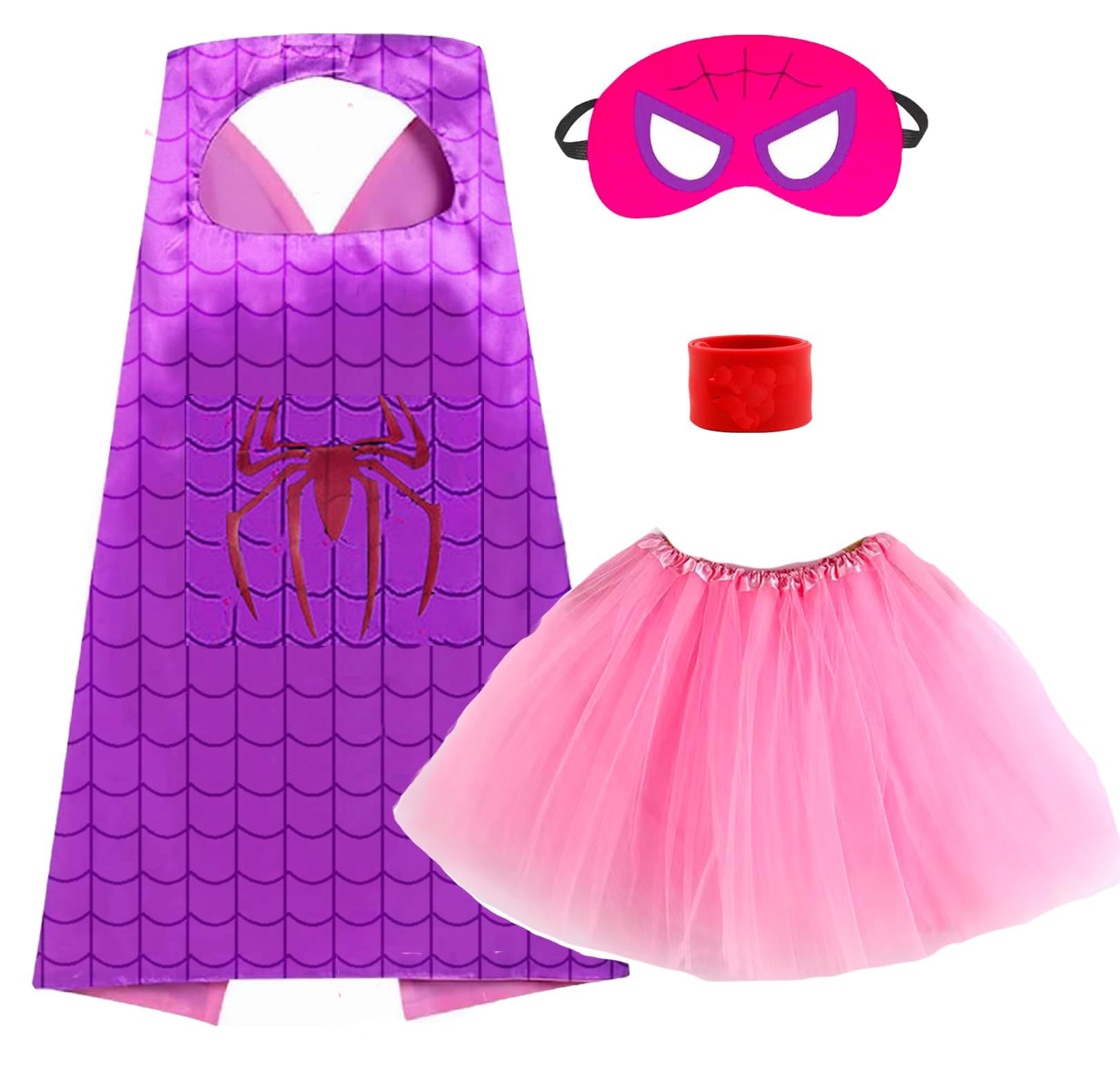 Azonee 4 Pcs Superhero Cape and Mask Set for Girls, Dress Up Cosplay Costume, Birthday Gifts Party Favors