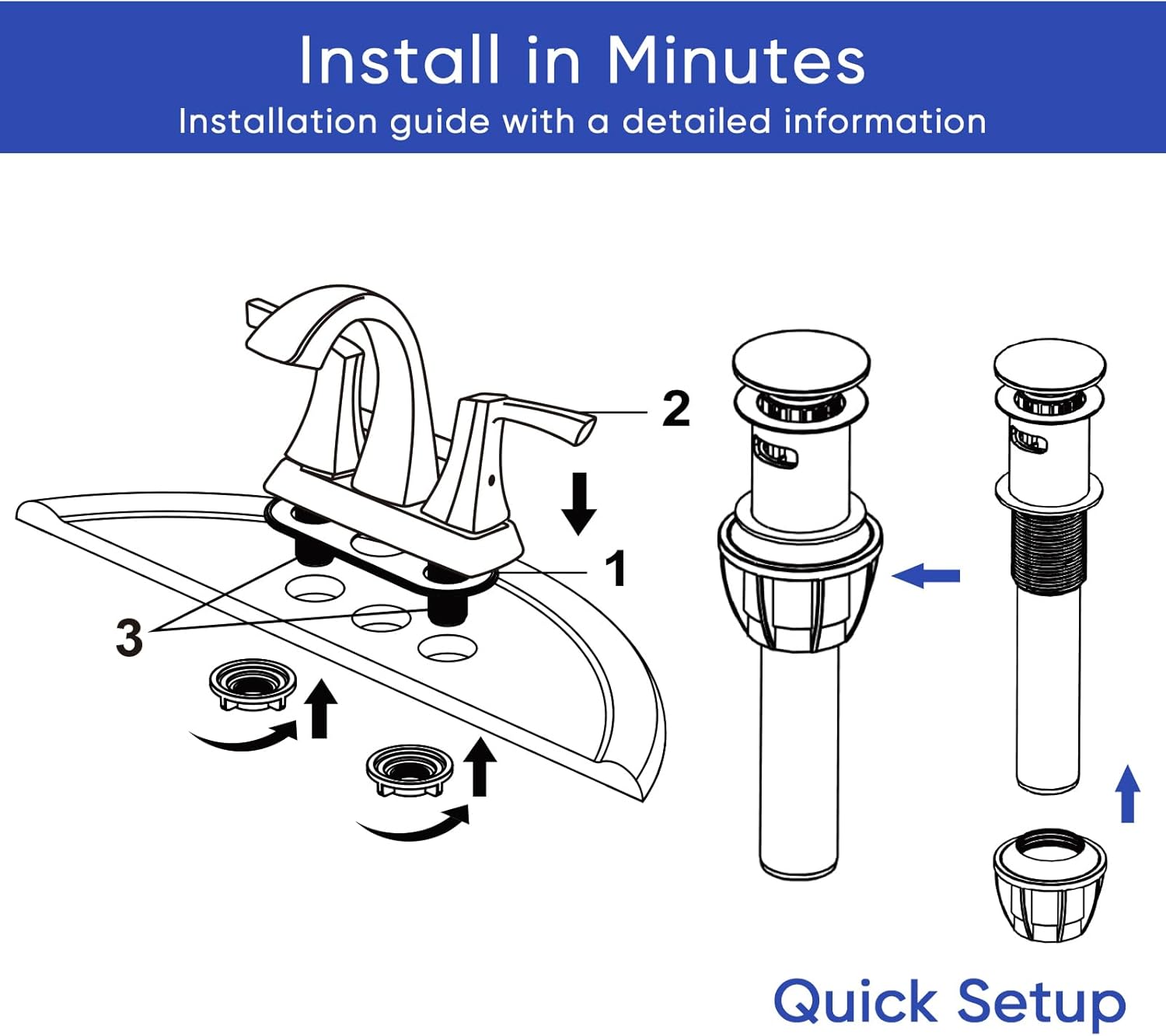 VXV Bathroom Faucet Matte Black, 2 Handles Low Arc Bathroom Sink Faucets, 4 Inch Centerset Bath Lavatory Faucets with Pop-up Drain & Faucet Supply Lines (MB) - Image 7