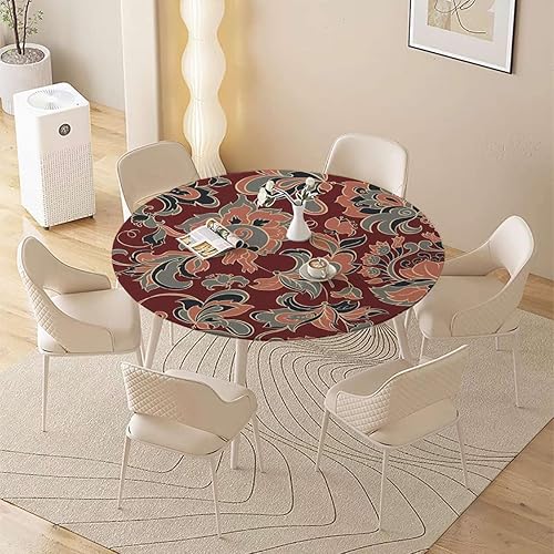 Datura - Mantel decorativo geométrico para mesa redonda, impermeable, con flores, lavable, reutilizable, para cocina, comedor, pícnic, se adapta a