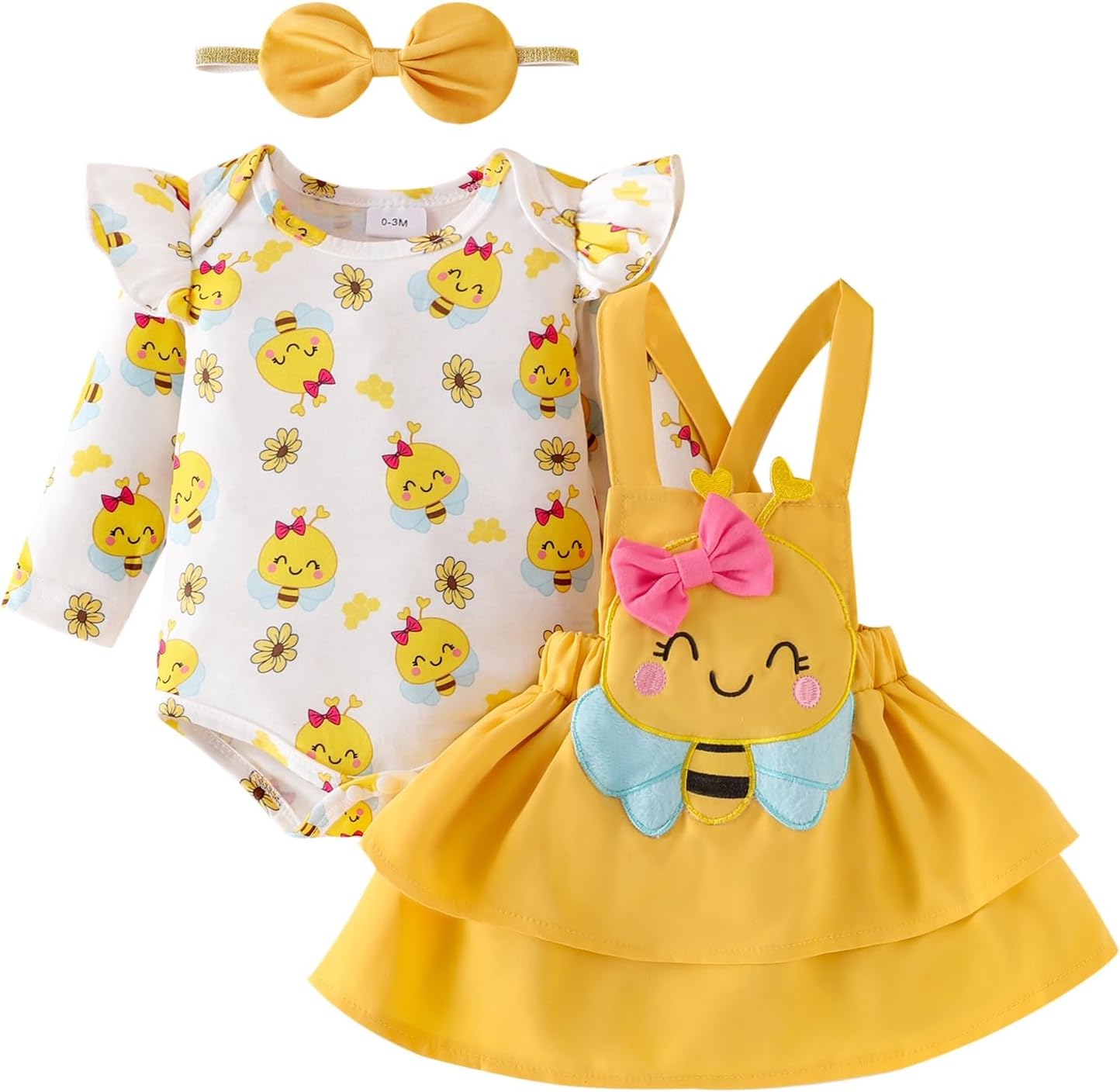 Baby Girl Clothes Fall Winter Outfits Cute Print Infant Romper Suspender Skirt with Headband 3pc Set 0-24 Months