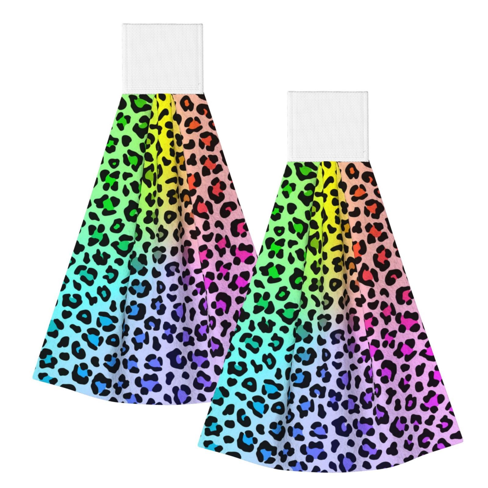 DOPKLNA Radial Rainbow Multicolor Leopard Pattern, 2 Pcs Hanging Coral Fiber Hand Towels for Bathroom, Absorbent Kitchen Towels