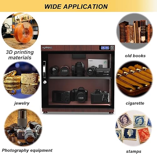 Miniatura 3 de AUTENS Caja de gabinete seco deshumidificadora de 80L, diseño de grano de madera, control digital silencioso y ahorro de energía, para lente de