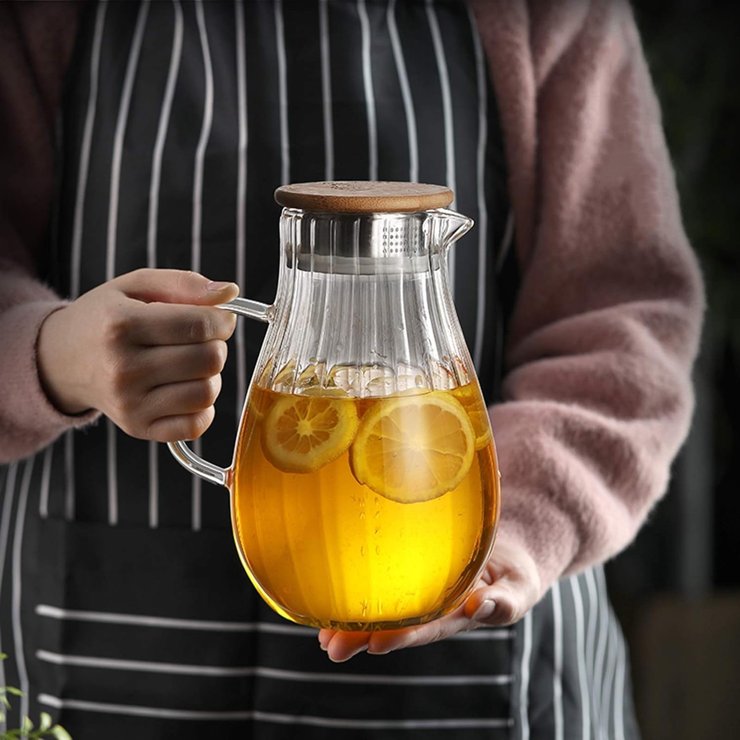 Wasserkaraffe 1,7 l Wasserkrug, Hochtemperatur-Wasserkocher aus Borosilikatglas, Eistee-Krug für Kaffee/Saft/hausgemachte Getränke Getränkespender