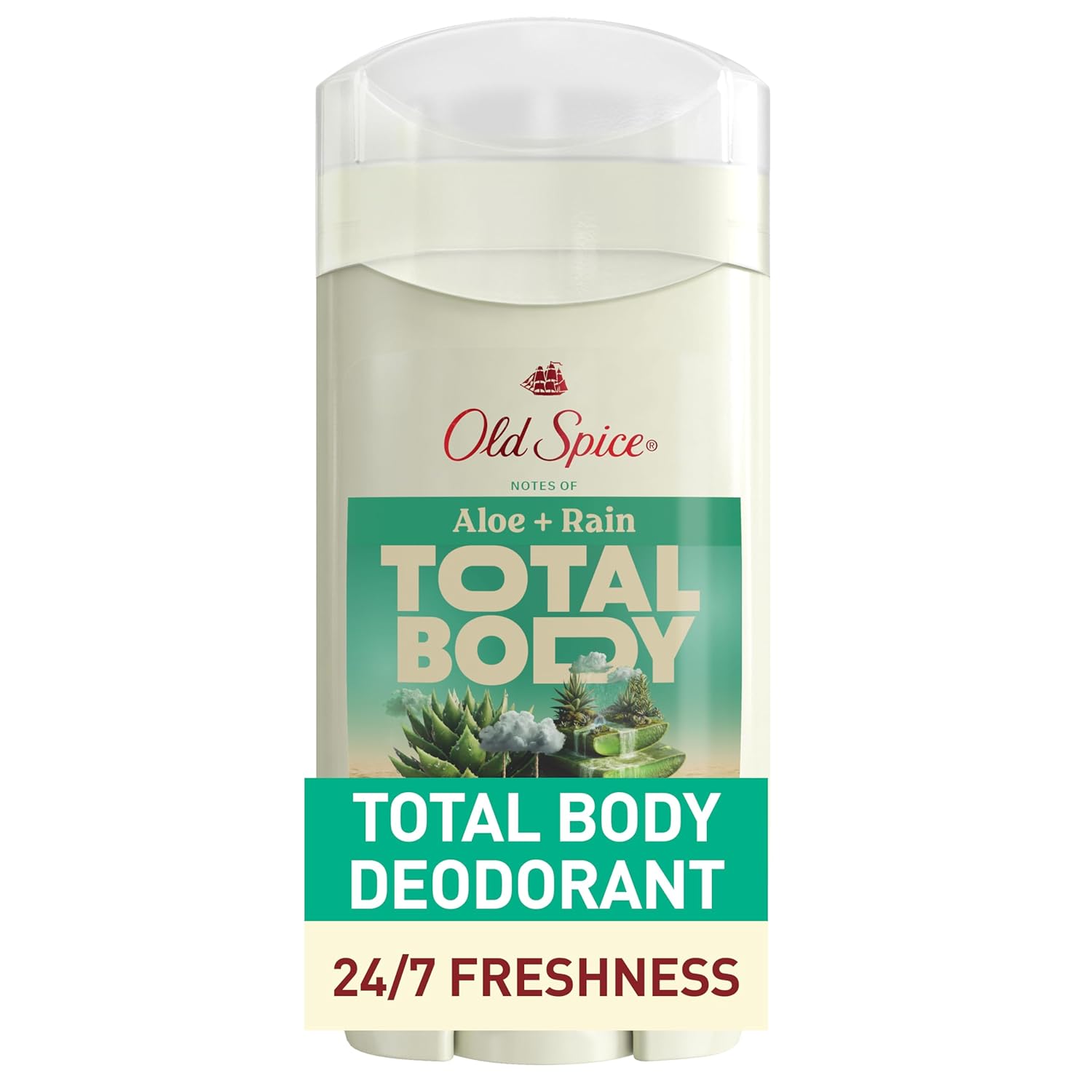 Old Spice Whole Body Deodorant Stick for Men, Aluminum Free, Aloe + Rain Scent, 24/7 Odor Protection, 24/7 Lasting Freshness, Dermatologist Tested, Gentle on Skin, Safe to Use All Over, 3.0 oz
