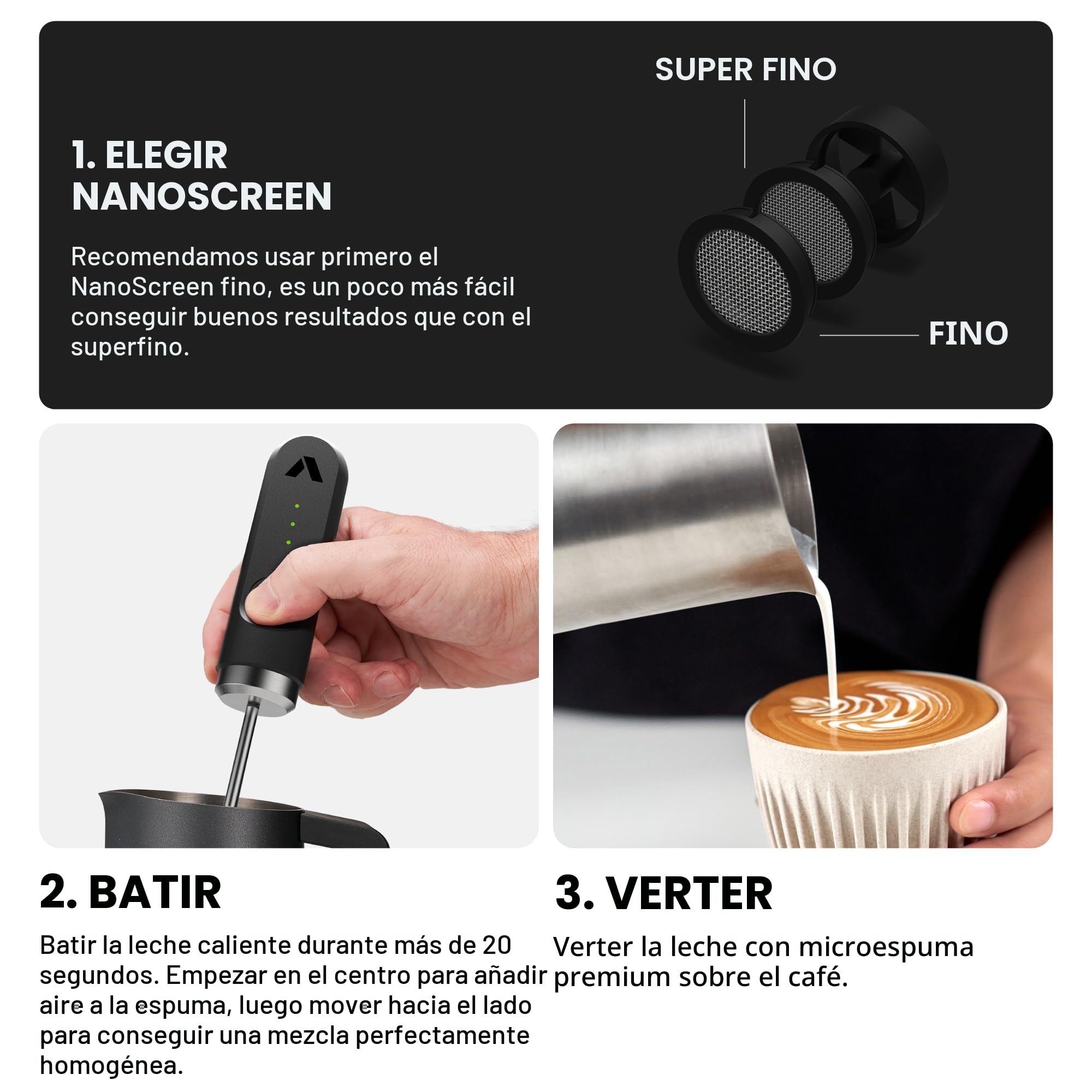 Subminimal Espumador de leche NanoFoamer de mano de litio | Recargable por USB-C, doble velocidad, acero inoxidable | Leche microespumada de primera calidad en 30 segundos, bebidas de café estilo