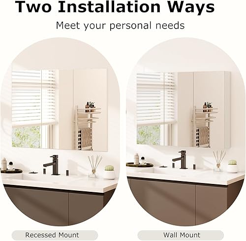 Miniatura 6 de Tangkula gabinete tipo botiquín con 3 puertas para pared de baño, 36 pulgadas de ancho