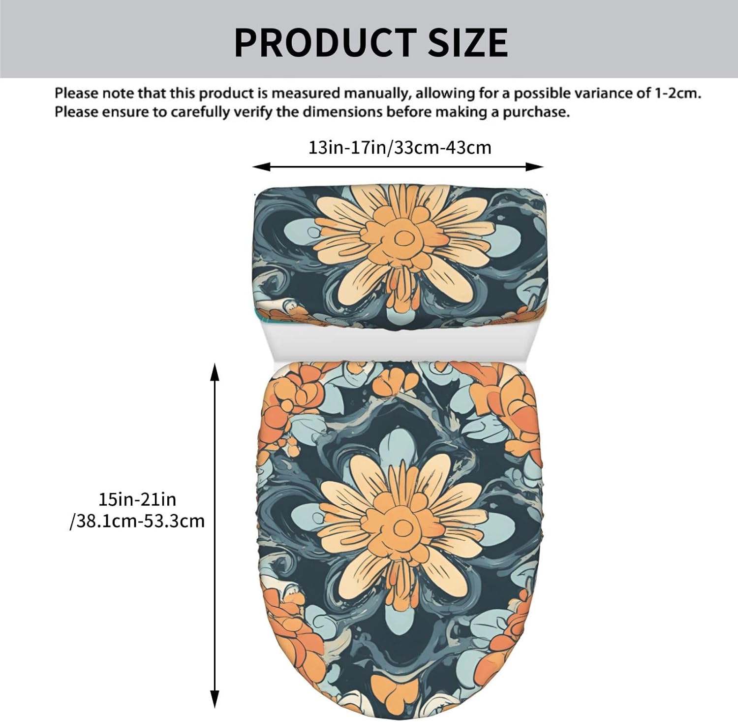 2 Pcs Blossom Flower Print Toilet Lid Cover And Toilet Tank Lid Cover Set, Soft Stretchable Bathroom Covers, Fits Round And Elongated Toilet Seats, Washable And Decorative