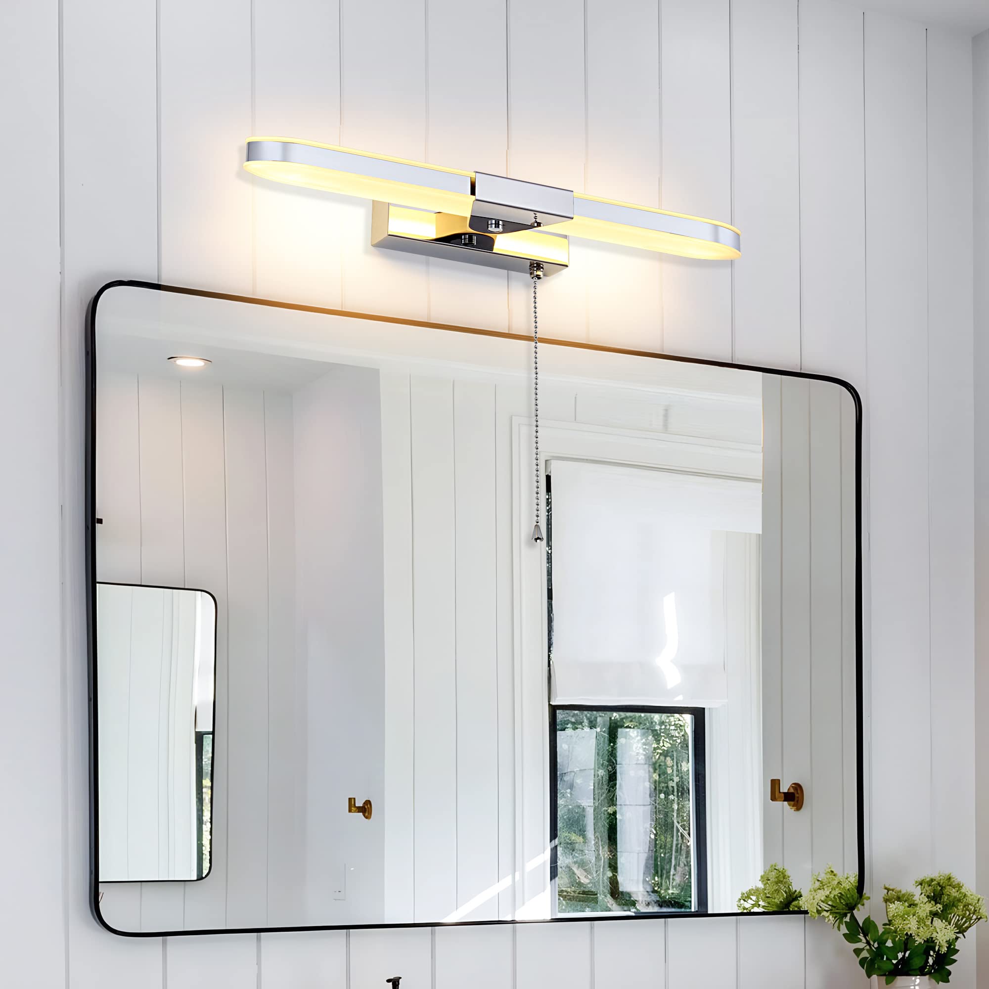 MantoLite LED Badezimmer Wandleuchte mit Zugschnur, 40CM Bildanzeige Lampe Spiegel Beleuchtung Wandleuchter für Hotel Restaurant Moderne Leselampen,8W 3000K Edelstahl Acrylleuchten