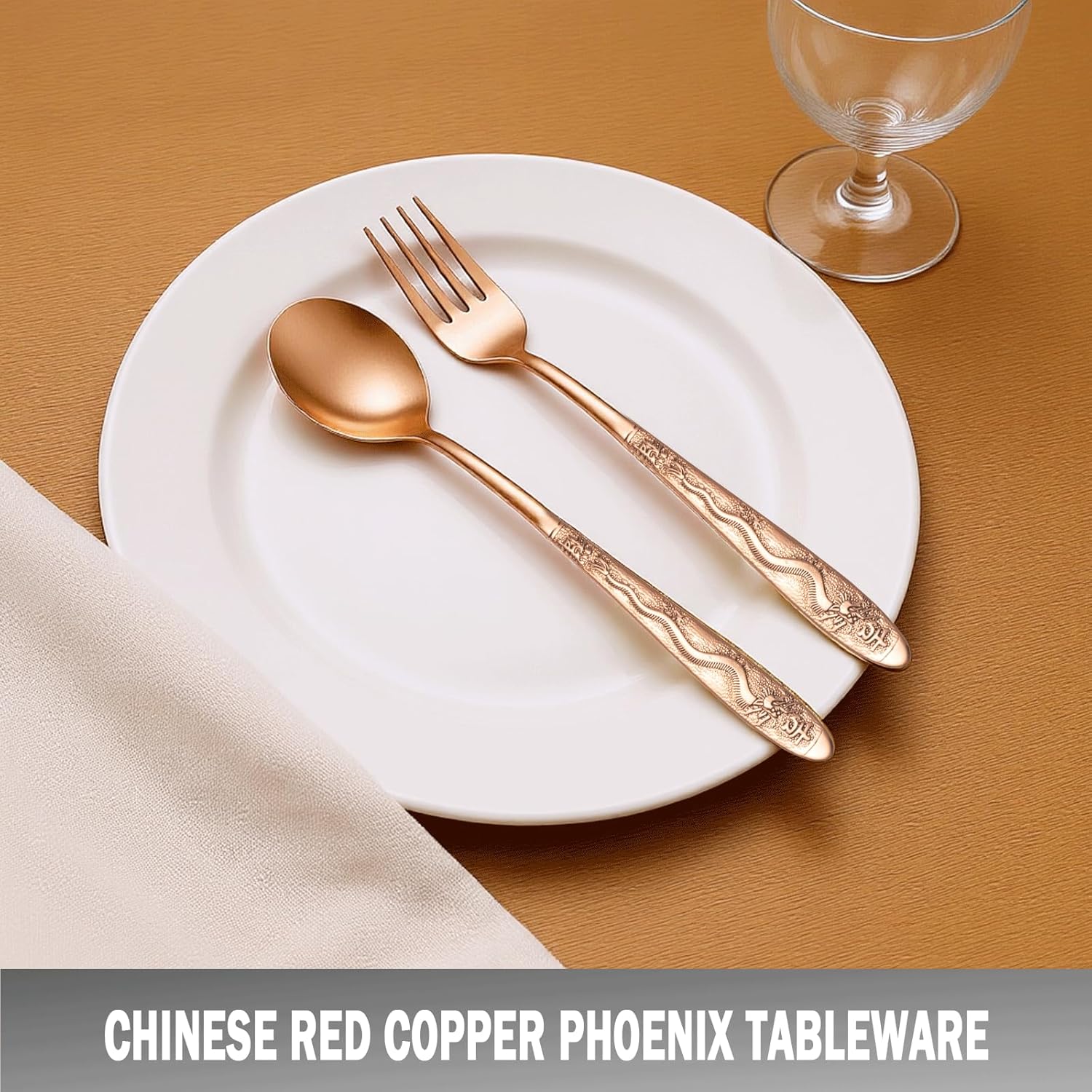 99.99% Pure Copper Utensils, Copper Flatware with Chinese Beautiful Meaning, Suitable for Kitchen, Home, Wedding, Party, Dishwasher Safe (1 Type)