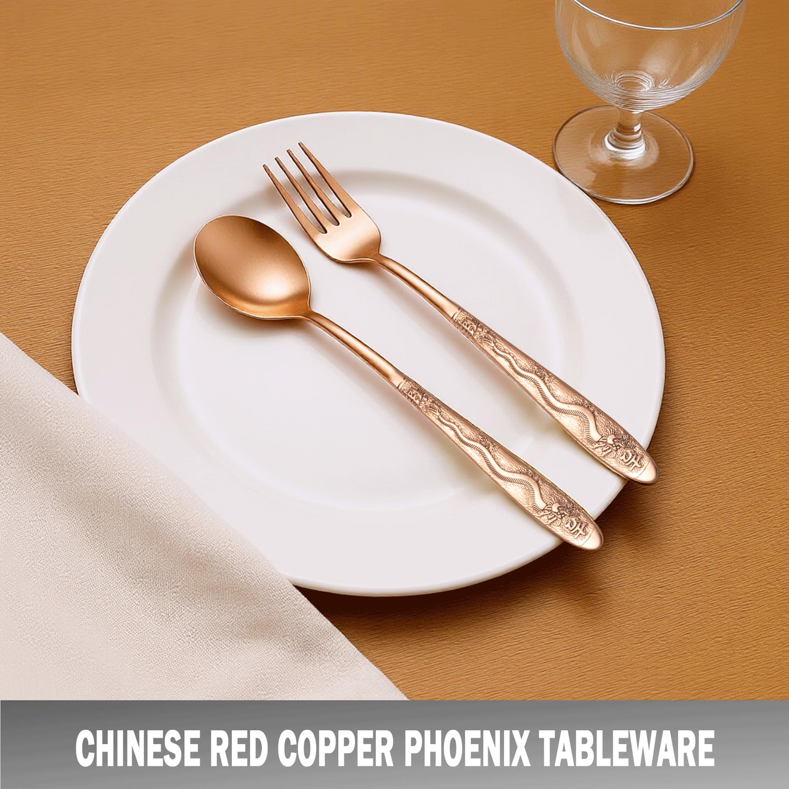 Utensilios de cobre puro al 99,99 %, cubiertos de cobre con hermoso significado chino, adecuados para cocina, hogar, boda, fiesta, apto para lavavajillas (1 tipo)