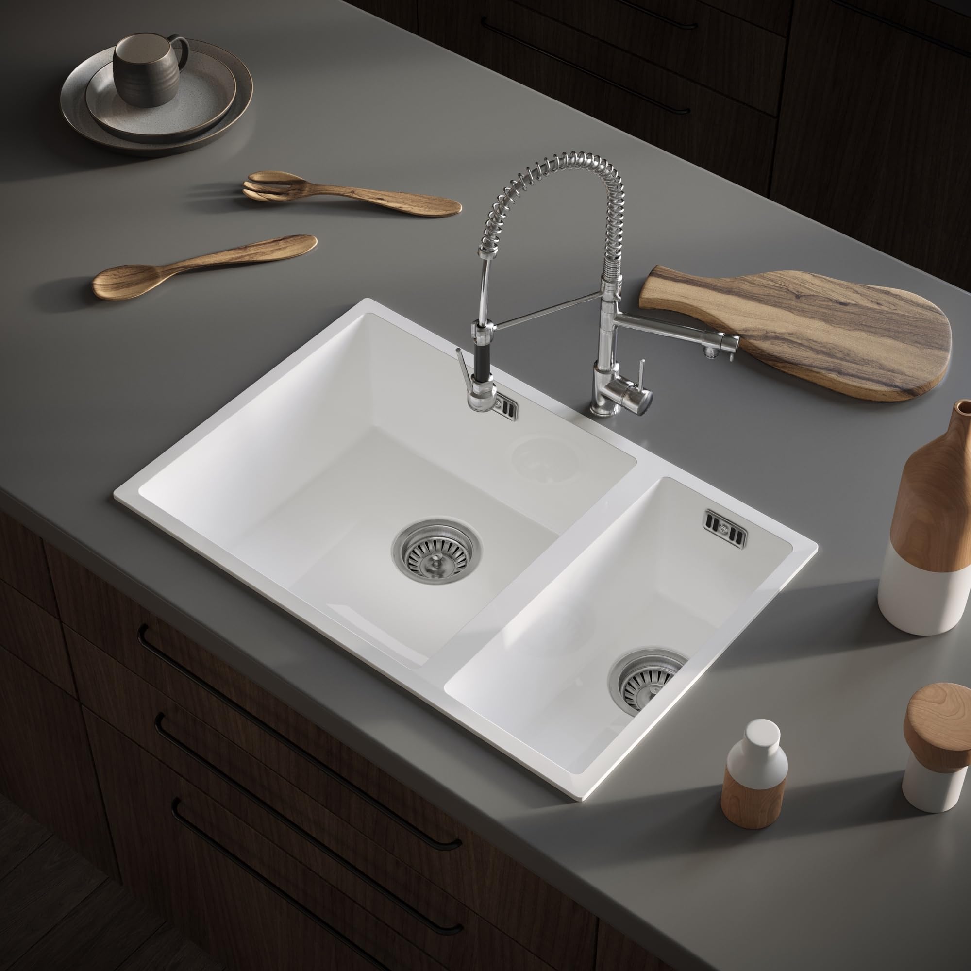 Liquida White Cm670gw 1.5 Bowl Comite Undermount/Inset Gloss Kitchen Sink
