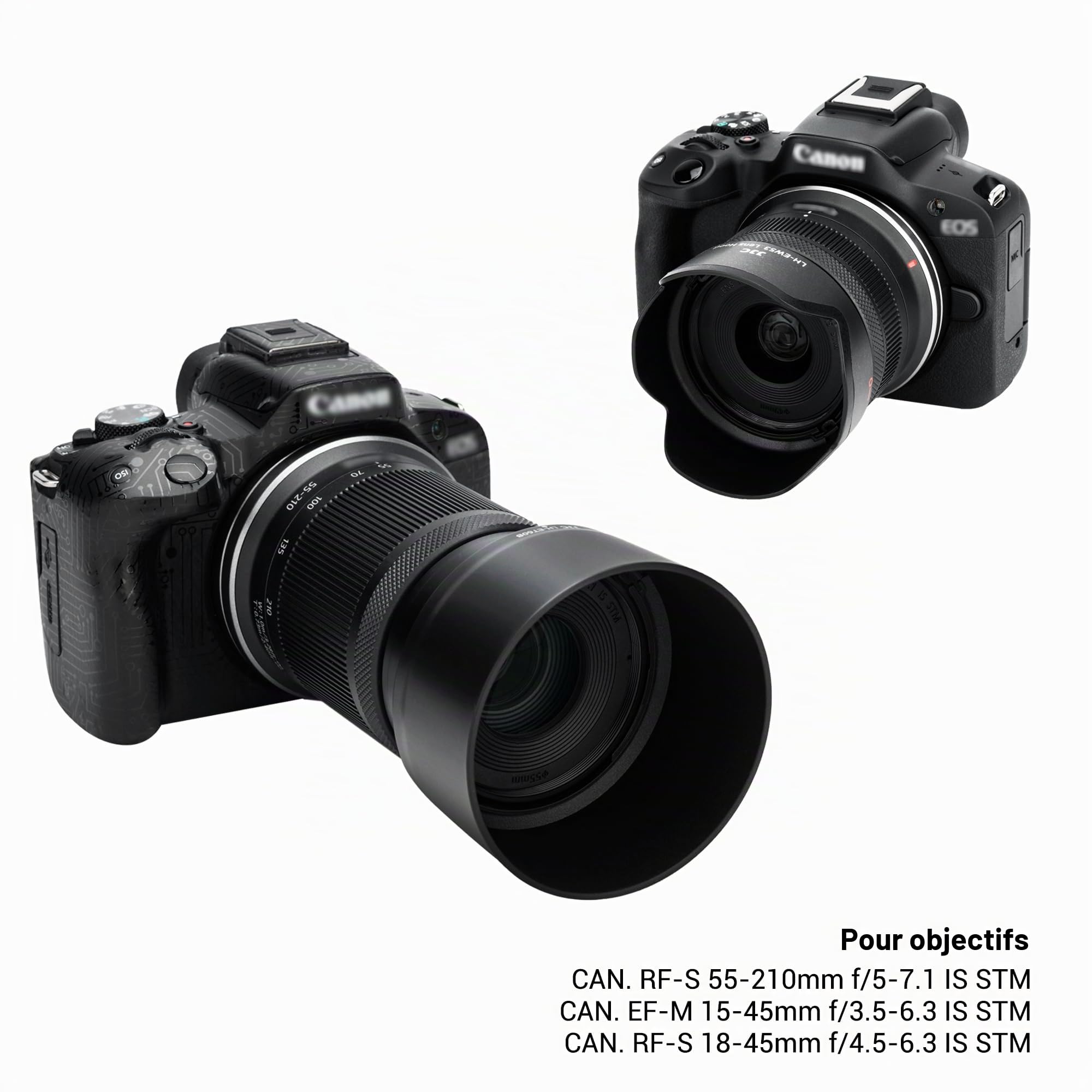 JJC Kit de pare-soleil pour Canon RF-S 55–210 mm F5–7.1 IS STM et Canon EF-M 15–45 mm f/3.5–6.3 IS STM et Canon RF-S 18–45 mm f/4.5–6.3 IS STM – Remplace Canon ET-60B et EW-53