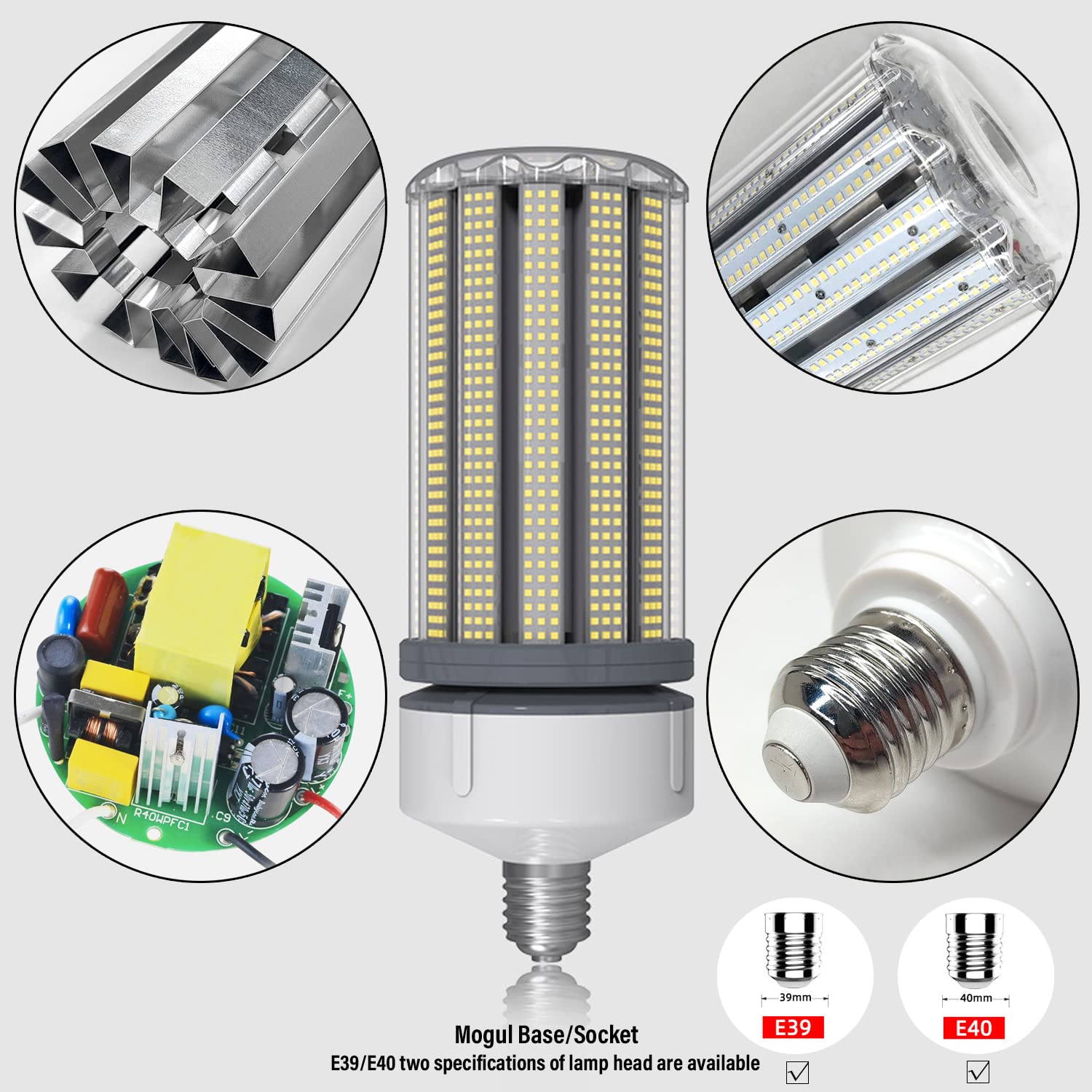 Lampadina LED A Mais Equivalente A 600 W, Attacco Mogul E39/E40, Luce Diurna 5000 K, 150 W E 19500 Lm, Lampadine LED per Grandi Superfici, per Interni Ed Esterni, Garage,（E39）