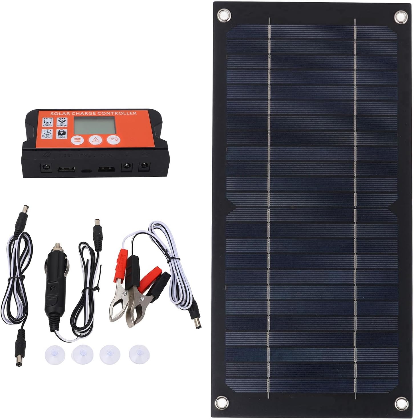 600W Solar Panel, Solar Panel Kit 100A Controller Solar Panel Kit with Extension Cable Battery Clip for RV, Camping, Outdoor