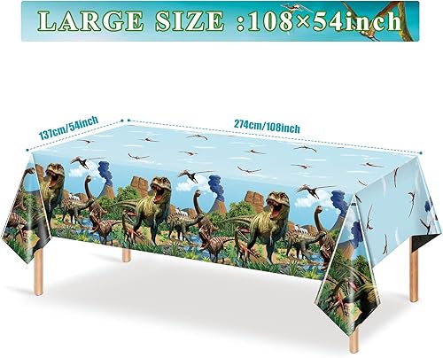 Miniatura 2 de Tiamon Mantel de dinosaurio para mesa de fiesta de dinosaurios, mantel de plástico para fiesta de cumpleaños, suministros de pícnic, 54 x 108