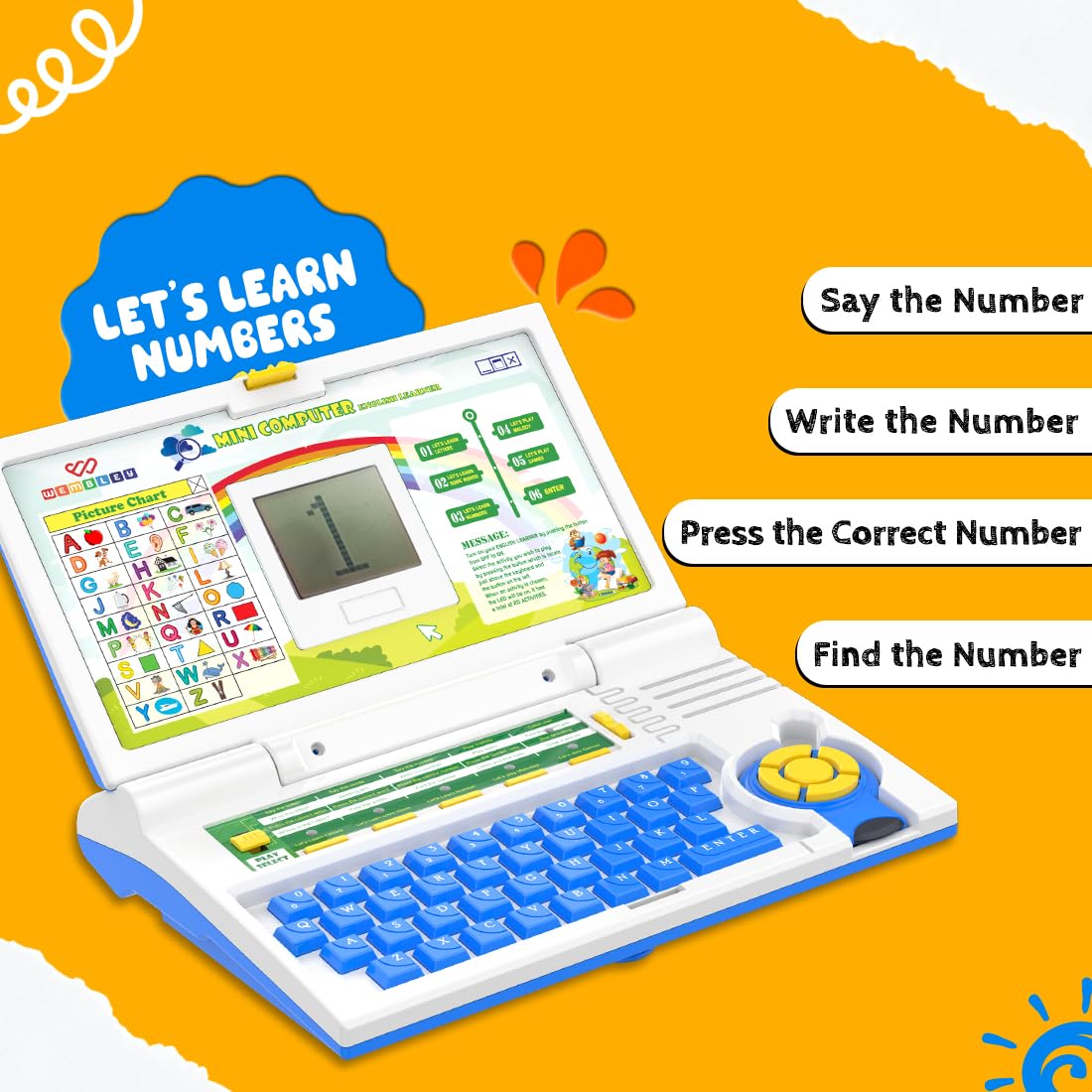 Wembley Educational Kids Laptop Learning Toy for 2-5 Years Boys Girls Computer Toys for 3 Years Fun Activity Learning Alphabet,Letter,Words,Games,Mathematics,Music,Logic Memory...