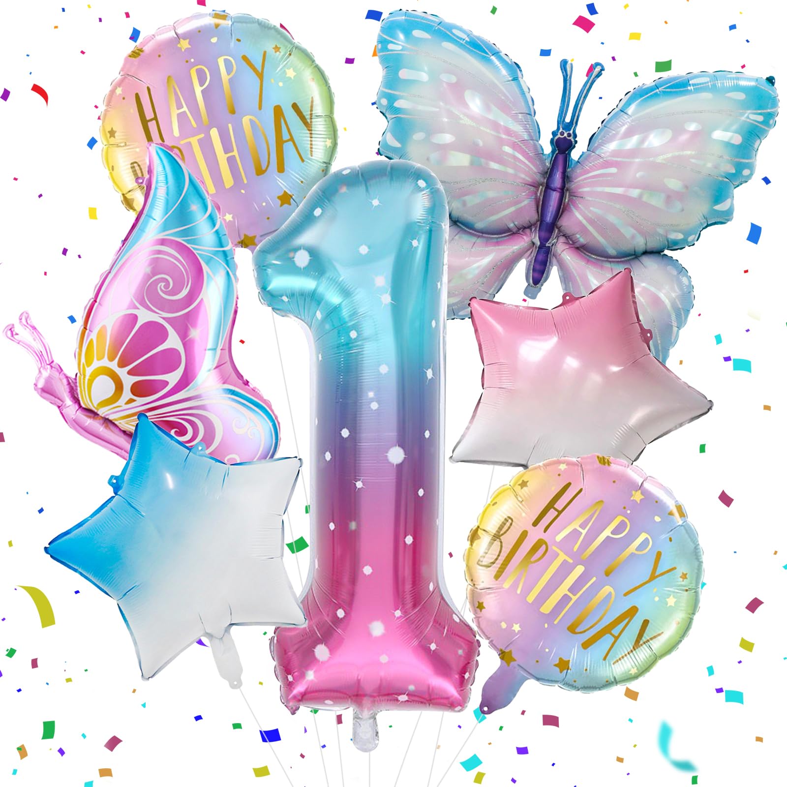 Zlongron butterfly balloon 1 year old birthday pary decorations, 40 inch number 1, gradient pink color butterfly balloon suitable for theme pary
