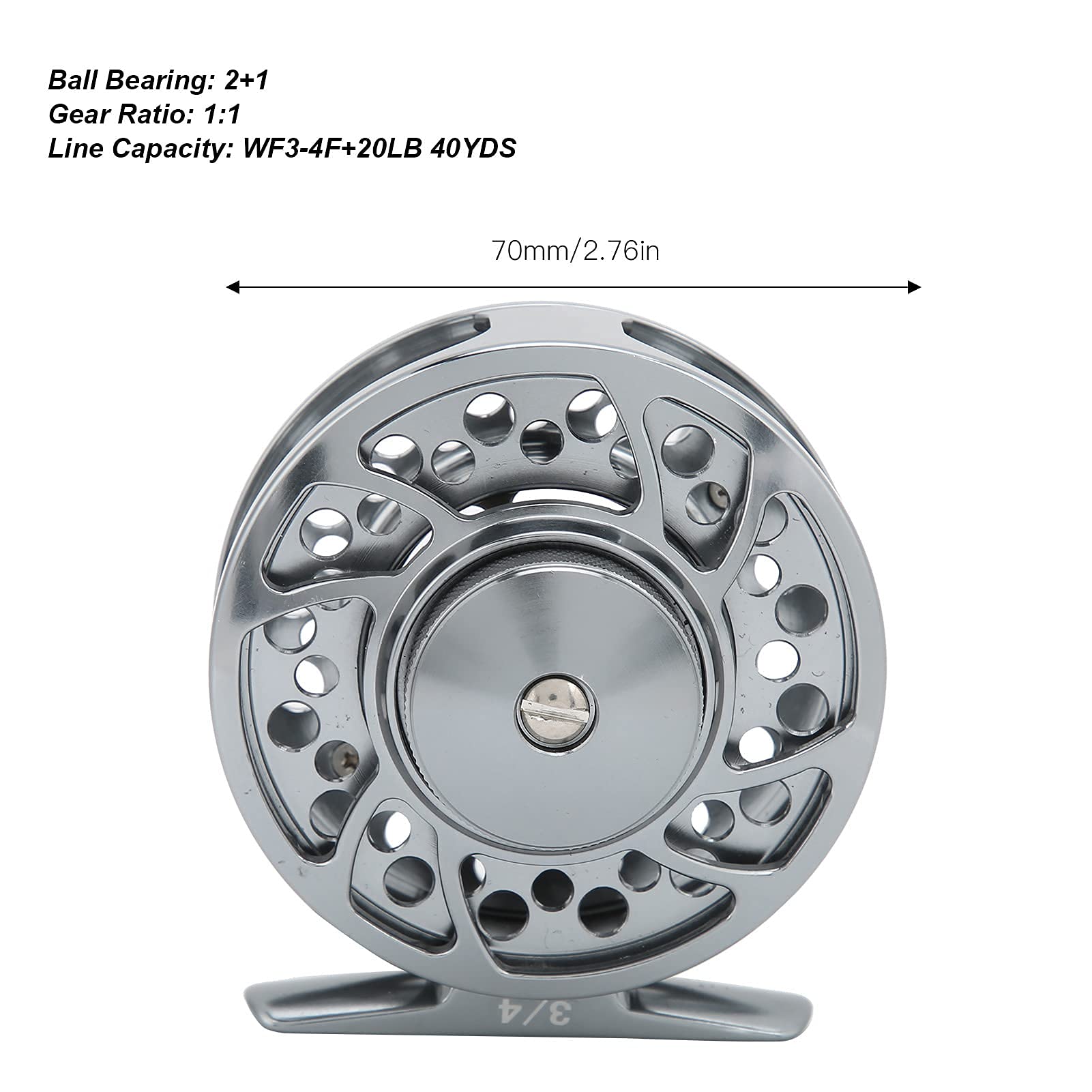 HERCHR Moulinet de Pêche à la Mouche, 3/4 2 1, Roulement à Billes, Rapport de Vitesse 1:1, en Alliage d'Aluminium CNC, Accessoires d'Extérieur pour Eau Douce et Salée
