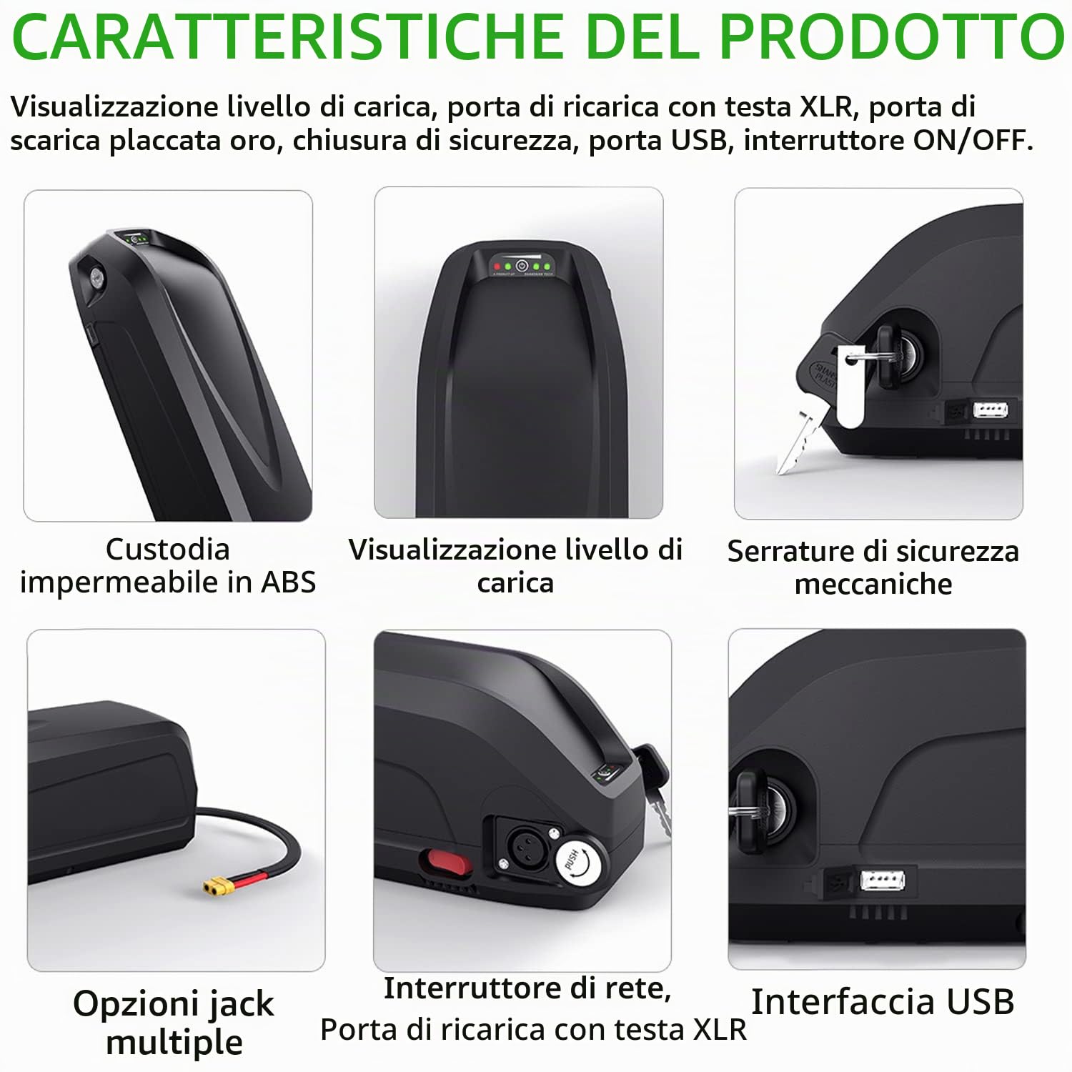Batteria per Bici elettrica 48V 17.5Ah - Batterie agli ioni di Litio per Bicicletta Ebike 1000W / 750W / 500W e Altri Motori con Caricatore e Porta USB