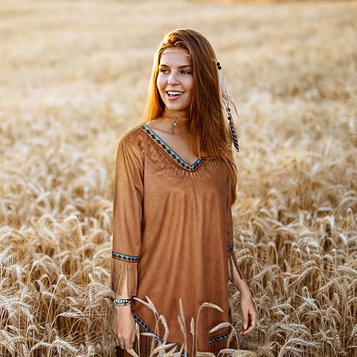 Miniatura 4 de Foaincore Juego de 5 piezas de disfraz indio nativo de doncella americana, suministros de disfraz de princesa nativa para Halloween