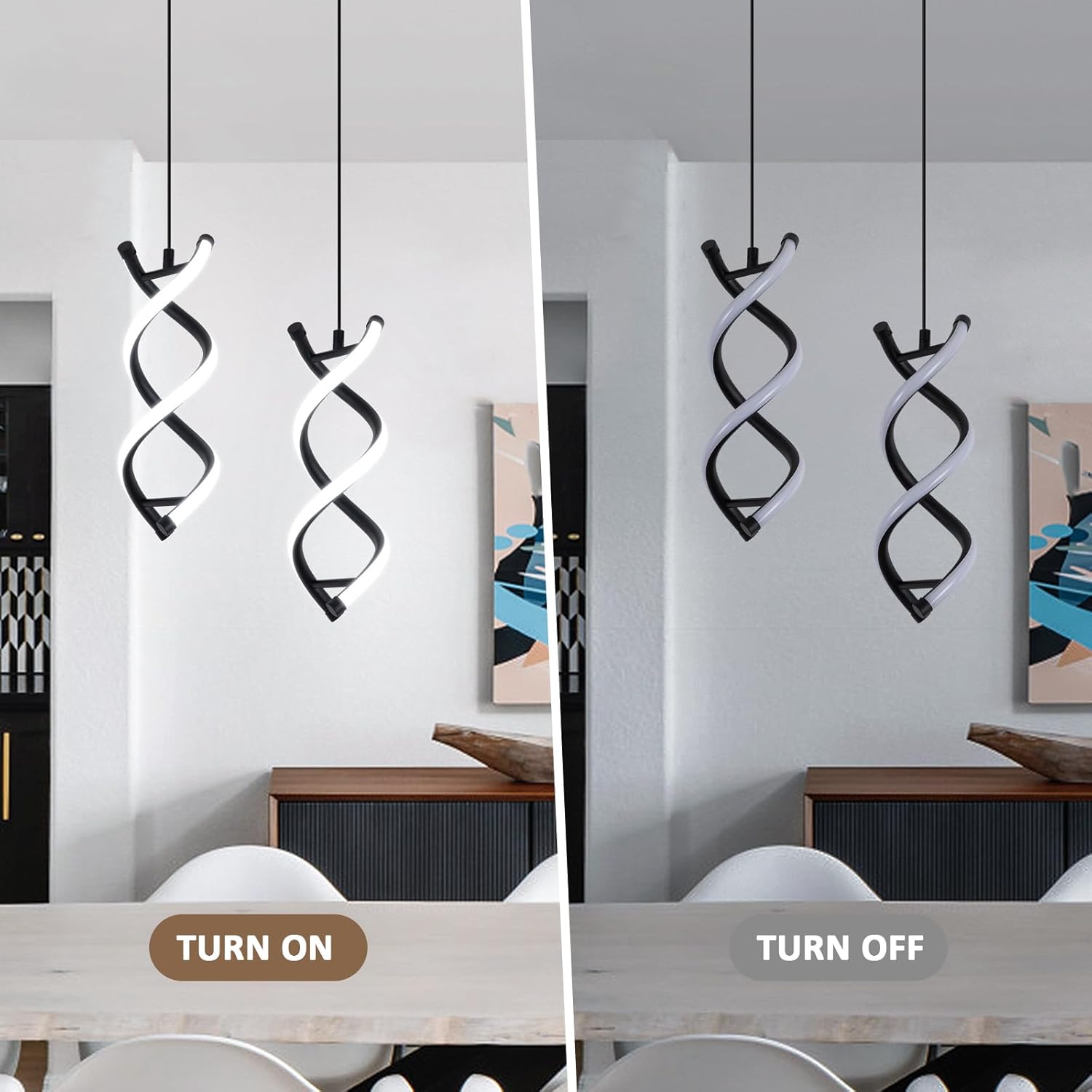 CANEOE Spiral Led Pendant Light Fixture,15W Cold White Light Modern LED Pendant Lamp, Adjustable Kitchen Island Hanging Light Fixture for Dining Room Living Room Bedroom Kitchen Sink, 3 Packs