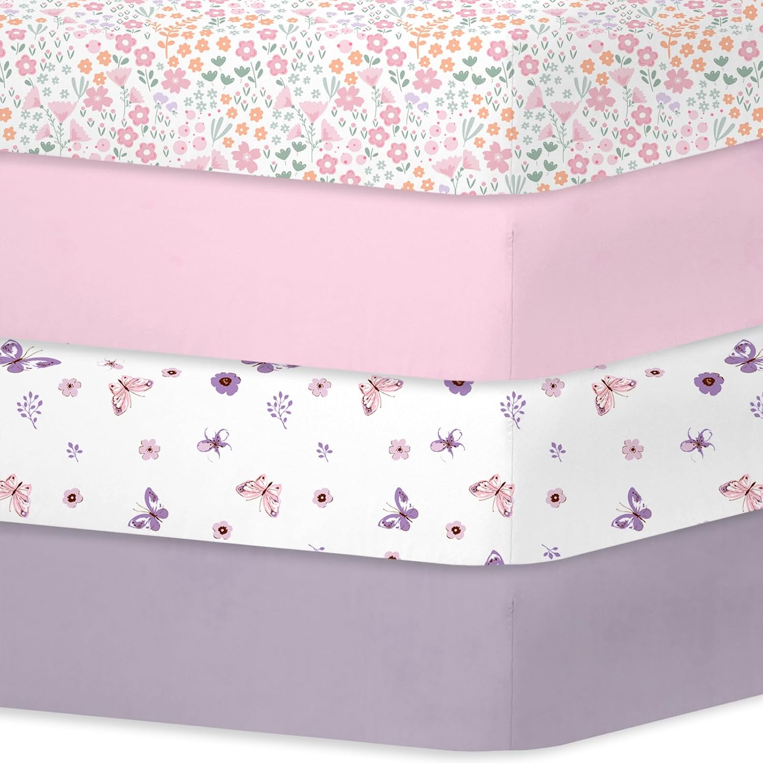 Little Grape Land Crib Sheets for Baby Boys Girls 4 Pack, Soft and Breathable Baby Crib Sheets 52"x28", Crib Mattress Sheet Neutral for Standard Crib and Toddler Bed Mattress (Tiny)