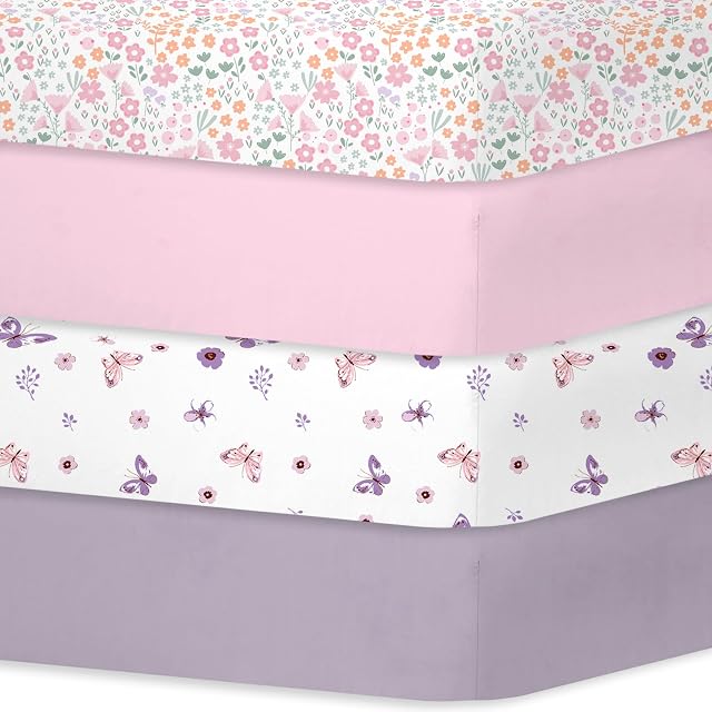 Little Grape Land Crib Sheets for Baby Boys Girls 4 Pack, Soft and Breathable Baby Crib Sheets 52"x28", Crib Mattress Sheet Neutral for Standard Crib and Toddler Bed Mattress (Tiny)