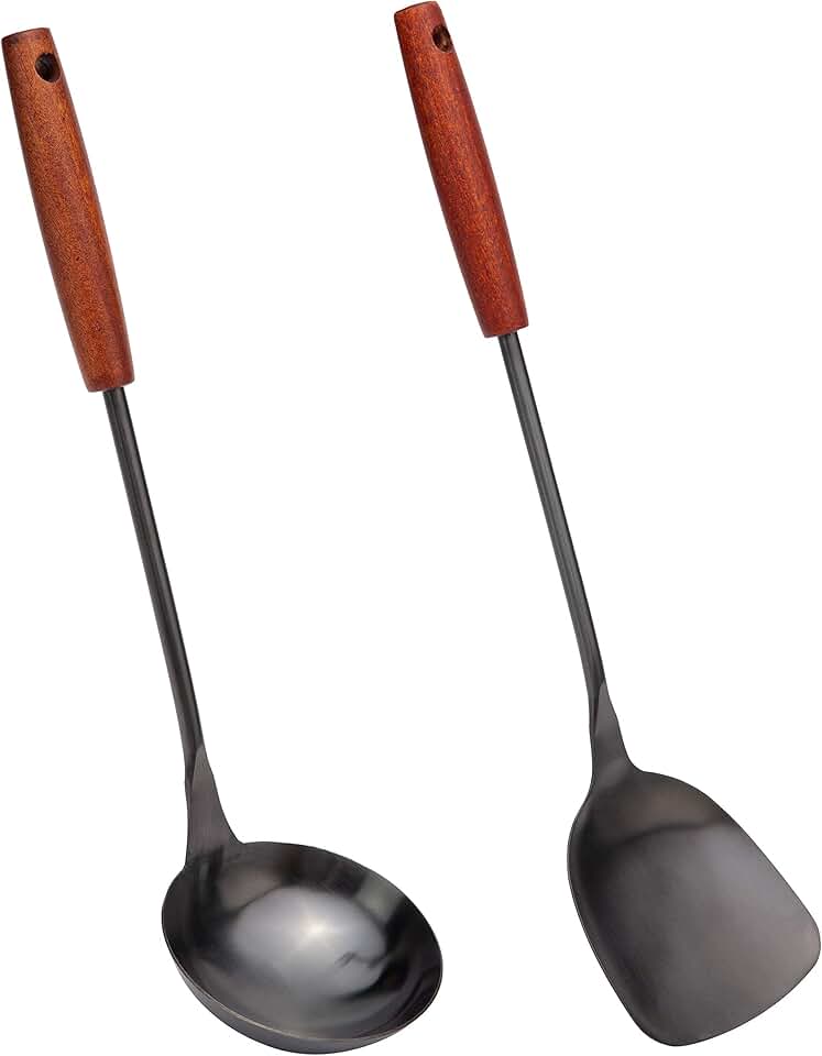 FJNATINH Spatula &amp; Ladle Wok Tool Set, 14.2-15 inches Wok Utensils, Stainless Steel Wok Spatula