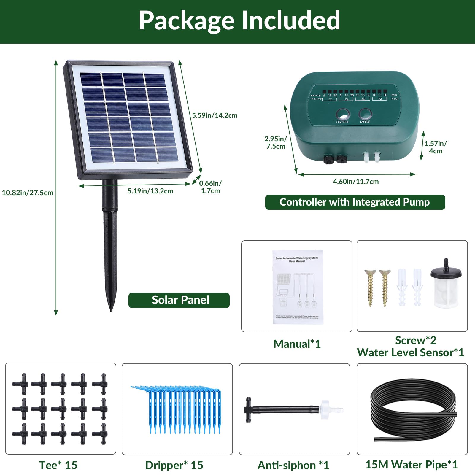 jeerbly Solarny system nawadniania kropelkowego, automatyczny system nawadniania ogrodu z 12 trybami timera + wąż 15 m do roślin balkonowych, ogrodowych roślin doniczkowych na zewnątrz