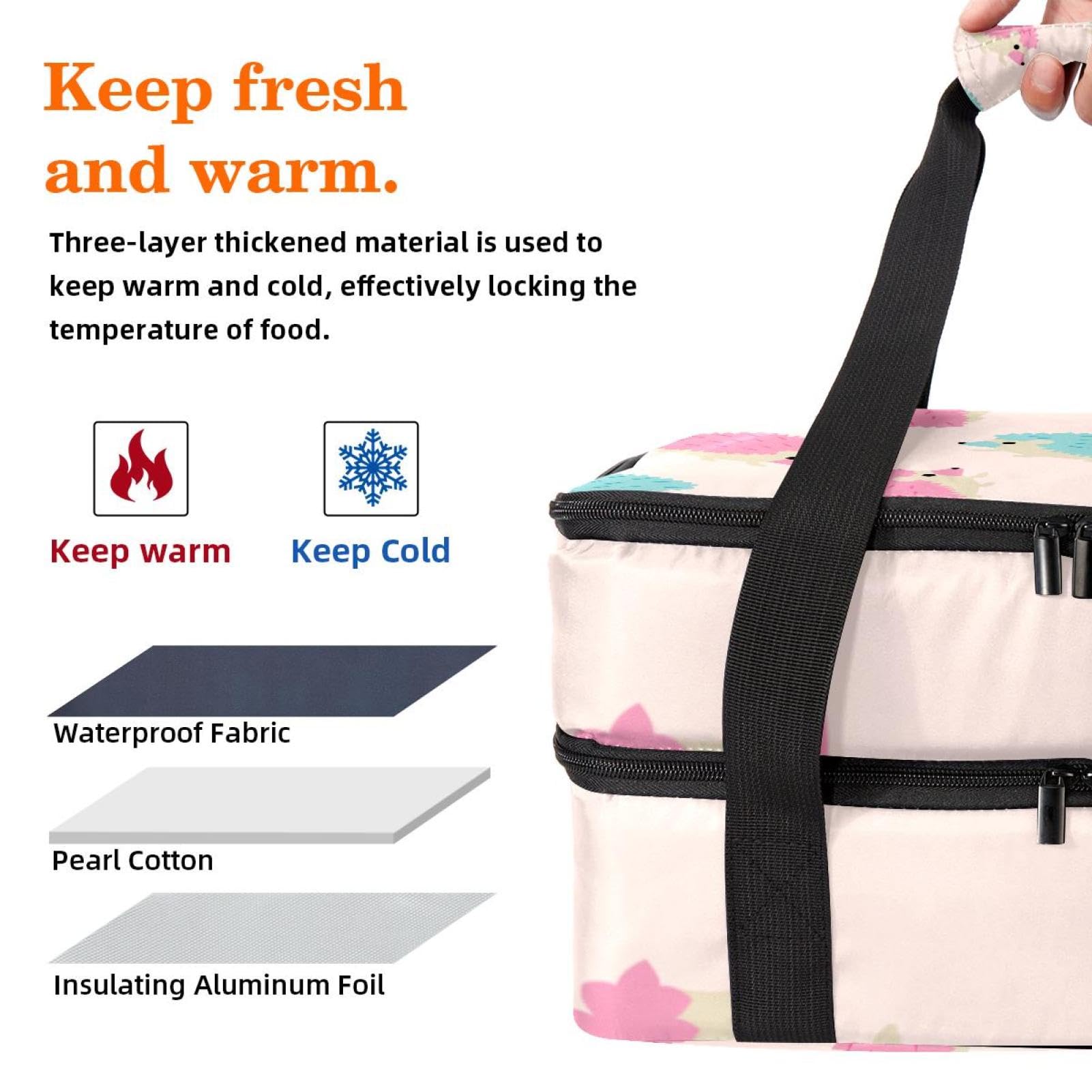 Grand sac à déjeuner isotherme pour homme et femme, double couche, étanche, étanche, réutilisable, sac fourre-tout pour le travail, l'école, le pique-nique, la plage, le camping, les voyages, motif